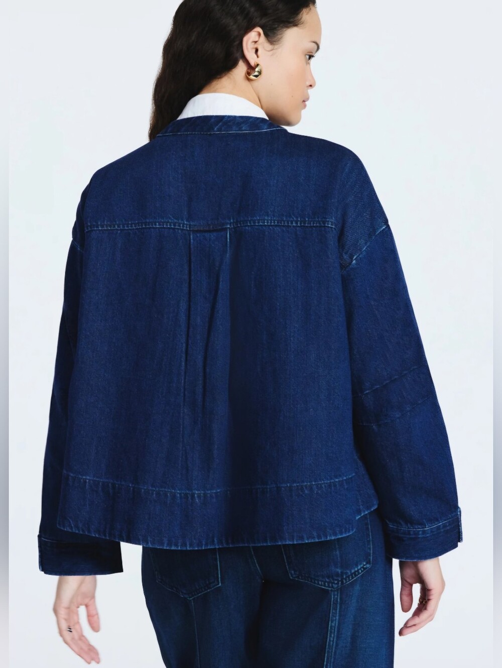 Scoop Cropped Oversized Denim Button Down Shirt Women NWT - Picture 5 of 7